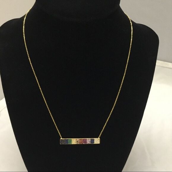 Crystal Rainbow Bar Pendant Necklace (G2) - Picture 1 of 7